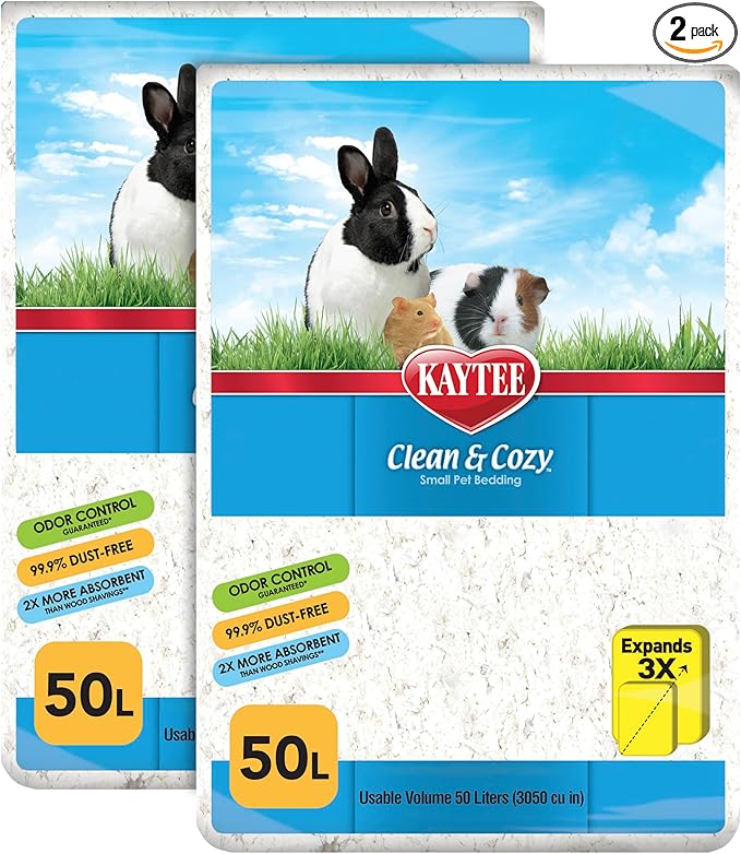 Kaytee Clean & Cozy White Paper Bedding, Made for Small Animals, 100 Liters, Pack of 2