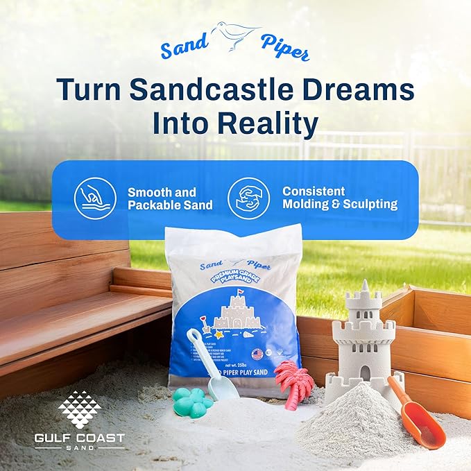 Sandpiper Multiuse Play Sand for Kids - 25 Lbs Indoor Outdoor Silica Sand for Sandbox, Craft Table, Sensory Bin Filler, & Building Beach Castles