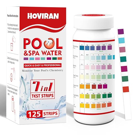 Pool Test Strips 7 Way, Quick Pool and Spa Test Strips 125ct Hot Tub Test | Reliable Water Testing Kit for Bromine, Total Alkalinity, pH, Free Chlorine, Total Hardness, Cyanuric Acid and Total Chlorine