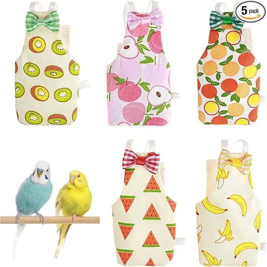 5 PCS Bird Diaper, Reusable Parrot Nappy Flight Suit Washable Pet Bird Diapers with Waterproof Inner Adjustable Straps for Parakeet Cockatiel Mini Macaw Budgie Lovebird Canary
