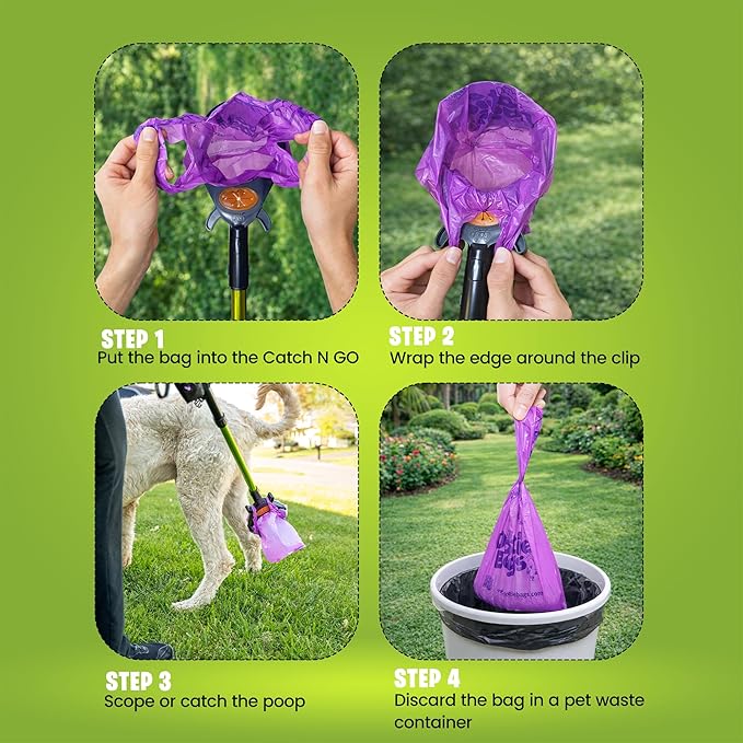 GoGo Stik, Catch-N-Go! Consumer Reports #1 Rated Ergonomic Scooper 2024,2026. Catch Poo on Walks. Alum Tele-Handle, Bag Pouch Dispenser, Wrist Strap. 10-Yr Wty.