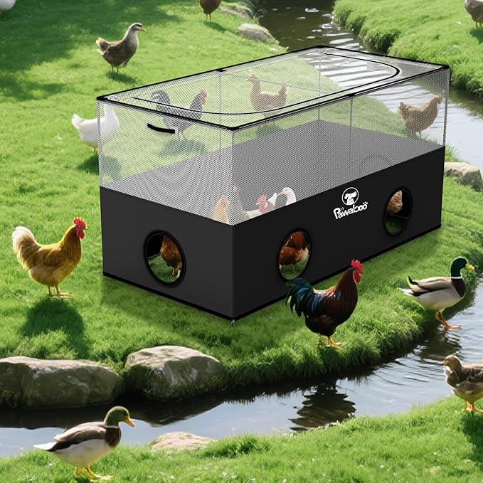 Pawaboo Small Animal Playpen, Foldable Pet Playpen Cage Tent for Puppy Kitten Guinea Pig Rabbit Chicken Hamster Indoor Outdoor Use, Pet Fence with Breathable Mesh Wall and Bottom, Black