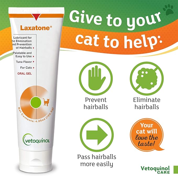 Vetoquinol Laxatone: Oral Hairball Lubricant Gel for Cats – Tuna-Flavored, 4.25oz (2 Pack)