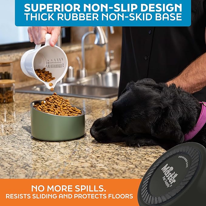 Master Pet Supply Stainless Steel Slanted Dog Cat Food Bowl - 24 oz Heavy Duty - Black Velvet, Double Wall Insulated, Non-Slip Elevated Bowl for French Bulldogs Pugs Cats, Anti Rust Dishwasher Safe