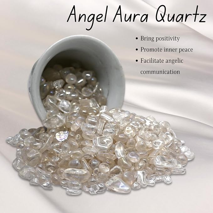 Amazing Gemstone Angel Aura Quartz Crystal Chips Aquarium Gravel Rocks - Bulk Fish Tank Gravel, Small Tumbled Stone Chips and Tiny Crystals for Decoration (Natural AAA Grade) (1000+ Carat Chips)