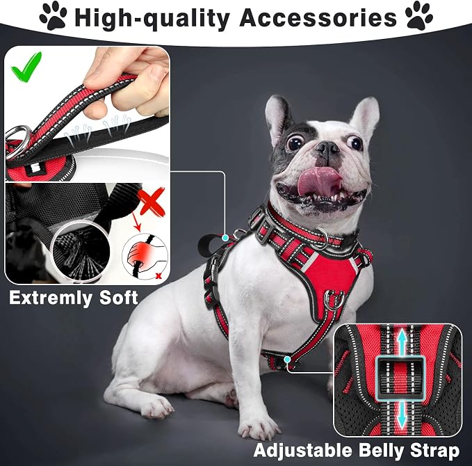 WINSEE Pet Harness Collar and Leash Set, All-in-one Reflective Dog Harness No Pull with Adjustable Buckles for Puppies, Small, Medium, Large, and Extra-Large Dogs (X-Large, Red)