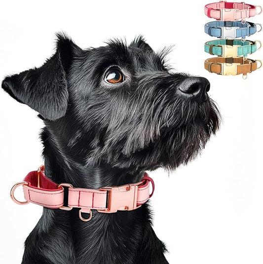 WHIPPY Vegan Leather Dog Collar No Slip Martingale Dog Collar with Quick Release Metal Buckle for Large Medium Small Dogs,Pink