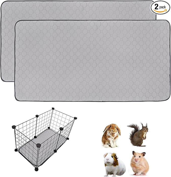 Guinea Pig Cage Liners, 16''X24'' Washable Guinea Pig Pee Pads, Non Slip Reusable Super Absorbent Guinea Pig Training Mat Bedding Fleece for Small Animals Hamster Rabbit Chinchilla Rat, 2Pack