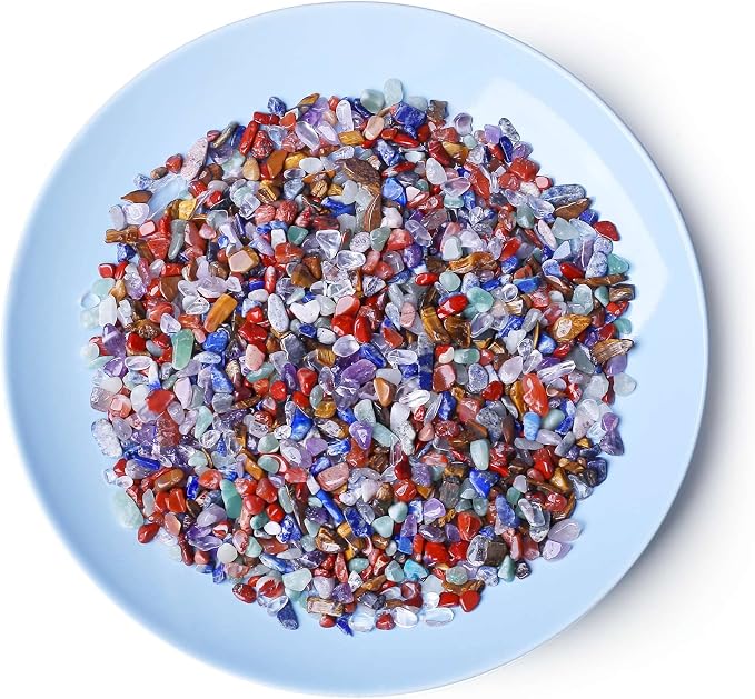 LAIDANLA Decorative Tumbled Gravel Chakra Colorful Crystals Chip Polished Bulk Natural Gem Aquarium Gravel Rocks Pebbles Fish Tank Gravel Vase Filler Succulents Terrarium Supplies 100g