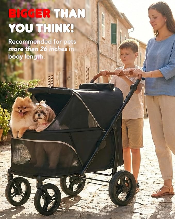Zoosky Pet Stroller for Large Dogs up to 110lbs, Large Pet Stroller for Multiple Pets, All-Terrain with Adjustable Handle & Mesh Dual-Window, 1680D Waterproof Oxford Fiber