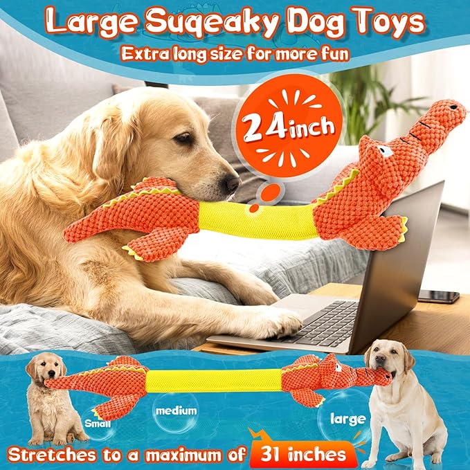 WOWBALA Interactive Tug of War Dog Toys for Small to Large Breeds-Squeaky Puppy Toys with Crinkle Paper, Stuffed Chew Dog Toys to Keep Them Busy, Training Reward Gift (Orange)