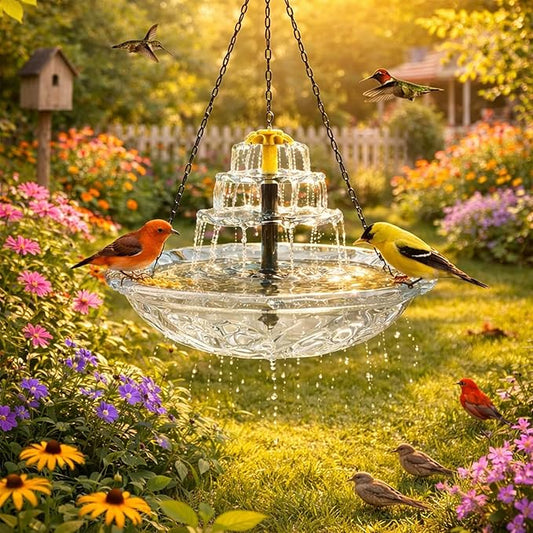 Solar Cascade Hanging Bird Bath Fountain, 2026 New Outdoor Hanging Bird Bath with Solar Fountain, Large Humming Birds Baths Fountains, with Solars Pump & Glass Bowl, for Outdoor, Gardens (#3)