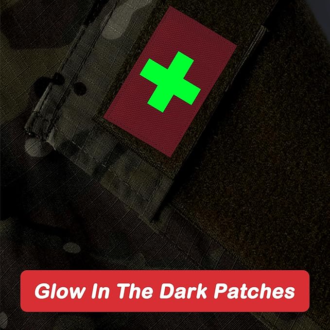 2-Pack Glow in The Dark Patches Luminous Medic Patch First Aid Patch for Backpack, Bags, Hats (3x2 Inches)