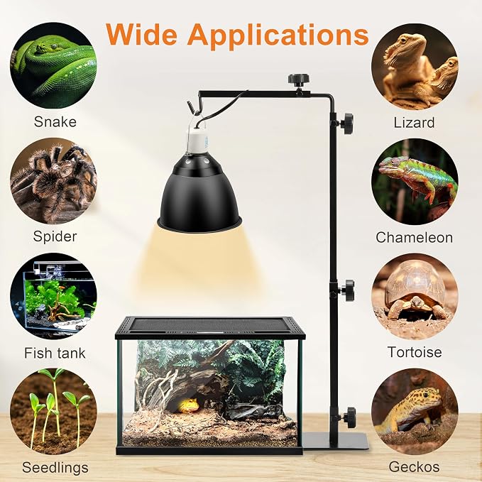 Simple Deluxe Reptile Lamp Stand, Adjustable 15"-36" Floor Light Holder Stand Metal Bracket for Reptile Glass Terrarium Heating Light, L: 36.6 x 14.6 inch, Black