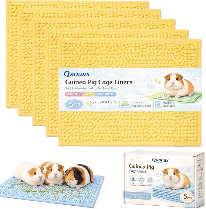 Guinea Pig Cage Liner, Washable Fleece Liners for Guinea Pig Cage, Soft Bedding Mats & Blankets for Small Animals (5 Pcs Yellow, 24x16'')