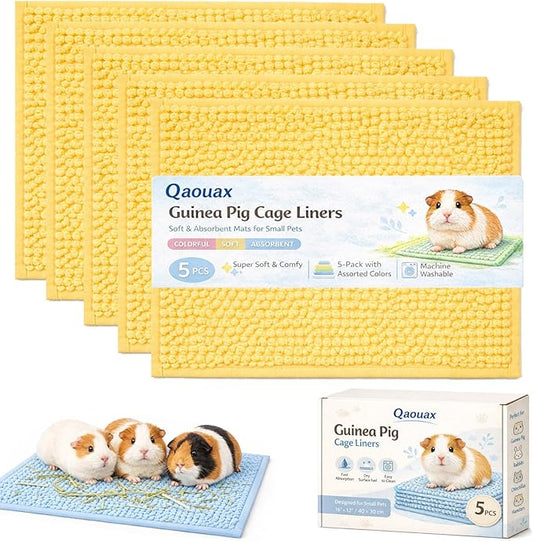 Guinea Pig Cage Liner, Washable Fleece Liners for Guinea Pig Cage, Soft Bedding Mats & Blankets for Small Animals (5 Pcs Yellow, 24x16'')
