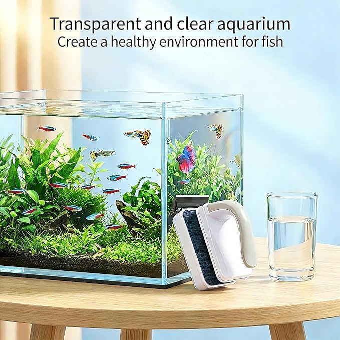 Large Magnetic Aquarium Glass Cleaner, Double Sided Floating Fish Tank Scrubber with Removable Handle & Titanium Blade Algae Scraper, Strong Magnet Tool for Removing Algae, Fits 1/4 to 1/2 Inch Thick
