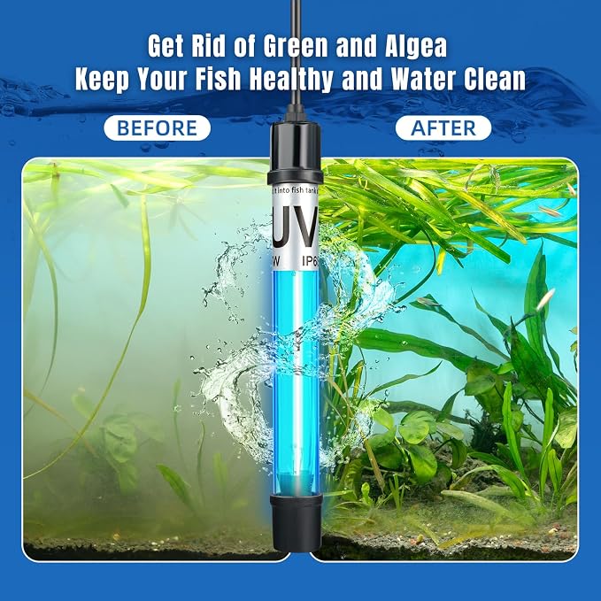 7W Aquarium UV Light for 20-100 Gallon Fish Tank Aquarium Light Algae Clean Light Green Machine Algae Remover