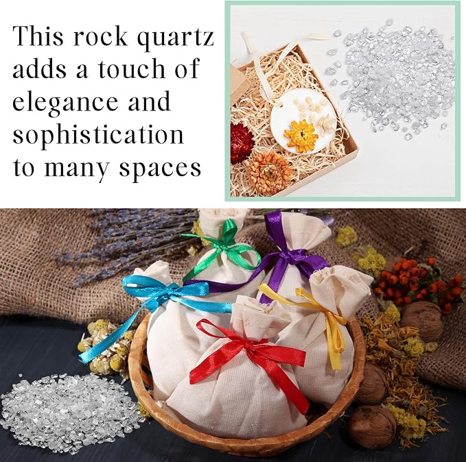 5 Lbs Clear Quartz Crystal Chip Bulk Small Crystal Stone Tumbled Gravel Natural Rock Quartz Crushed Stone for Crafts Fish Tank Aquarium Vases Filler Decor Reiki Energy Balancing(White)
