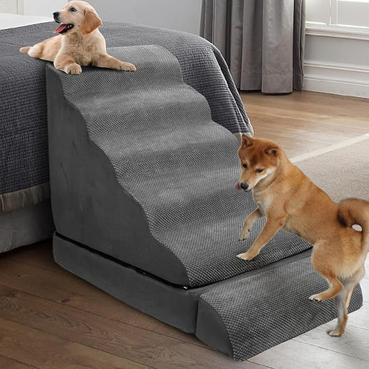 Dog Stairs for High Beds 30-36 inches Tall, 6-Step Pet Stairs/Steps for High Bed 32-36 inches for Small Large Dogs, Foam Dog Steps for Beds for Old Dogs/Cats, Dark Grey