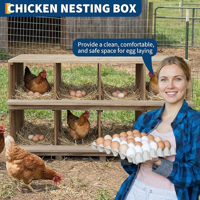 8-Compartment Wooden Chicken Nesting Box with Perches – Durable Egg Organizer for Bird Cages & Coops – Wall or Floor Mount – Prevents Egg Breakage – Ideal for Chickens, Ducks