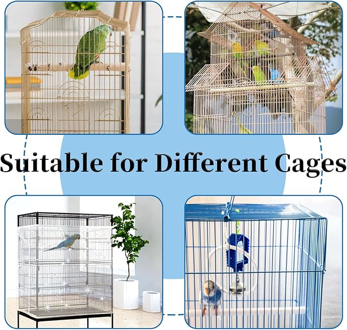 Daoeny 2PCS Bird Cage Seed Catcher, Large Bird Cage Cover, Adjustable Soft Airy Nylon Mesh, Birdcage Cover Skirt Seed Guard for Parrot Parakeet Macaw Round Square Cages (Black & White Sequins Star)