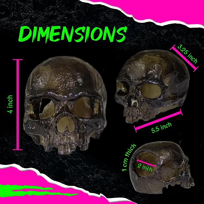 Spooky Skull Décor, Premium Aquarium Resin Skull, Fish Tank Skull Decoration, Unique and Durable Snake/Reptile Hide, Halloween Aquarium Décor for Small Pets, Perfect for Terrarium Décor