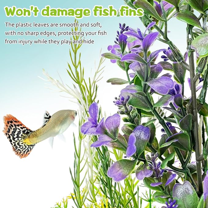 kathson 2Pcs Plastic Aquarium Plants 12.6 Inch Artificial Fish Tank Plants Large Aquarium Decorations Fake Seaweed Tall Fish Tank Decorations (Purple)