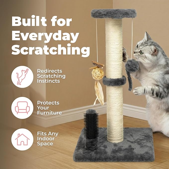 Best Pet Supplies Catify Cat Scratcher, Fun Interactive Scratchers, Posts, Poles, Claw Safe, Furniture Saver Indoor Play Support Natural Cat Behaviors Heavy Duty - Gray, 15.71 x 15.71