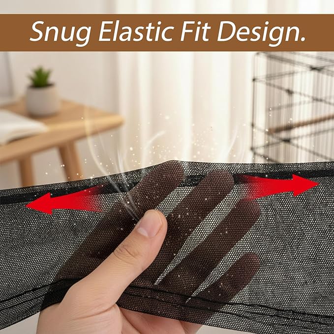 Bird Cage Net Seed Catcher Net Cover Black Adjustable Breathable Mesh Parrot Cage Skirt Guard for Parrot Cockatiel Budgie Fits Round Square Cages