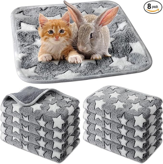 Tudomro 8 Pcs Guinea Pig Blankets Washable Small Pet Fleece Bedding Cage Liners Double Sided Pet Reusable Sleep Mat Pad Cover for Ferret Chinchilla Furniture Protection(Grey Star,12 x 12 Inch)