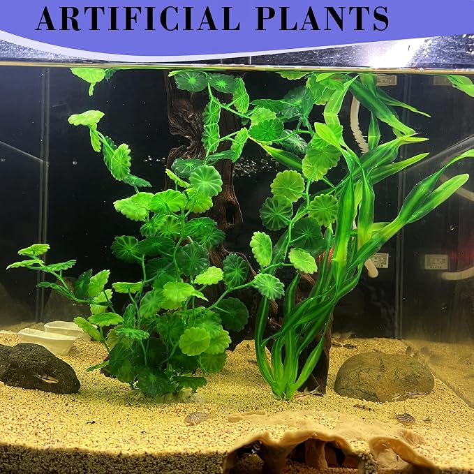 Aquarium Artificial Plants 2 Pack – Tall Realistic Fish Tank Plants Decor with Stable Base, Safe Soft Leaves for Betta, Guppy, Shrimp & Tropical Fish, Natural Aquascape Decoration for Aquarium