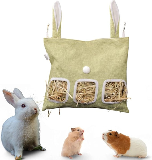 Cute Hanging Rabbit Hay Feeder Bag, Guinea Pig Hay Bag, Bunny Feeders Holder Storage For Small Pets Bunnies Chinchilla Hamster Rats, Guinea Pig Accessories For Cage, Bunny Accessories For Cage (Green)