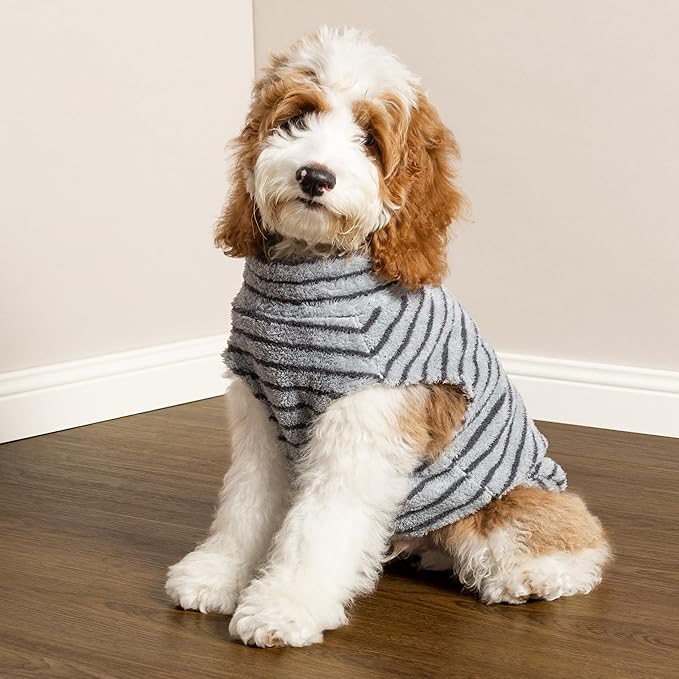 Fitwarm 2 Pack Striped Fleece Dog Sweater, Warm Winter Dog Clothes for Small Dogs Boy Girl, Fuzzy Pet Outfit, Doggy Pullover Jumper, Grey, Navy, XL