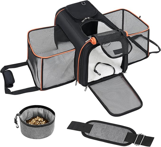 Cat Carrier,Portable Pet Carrier Bag for Cats and Small Dogs,Foldable Soft-Sided and Scratch-Proof mesh Cat Bag Pet Carriers,Airline Approved Pet Carrier,Pet Travel Carrier Up to 15 Lbs,Black