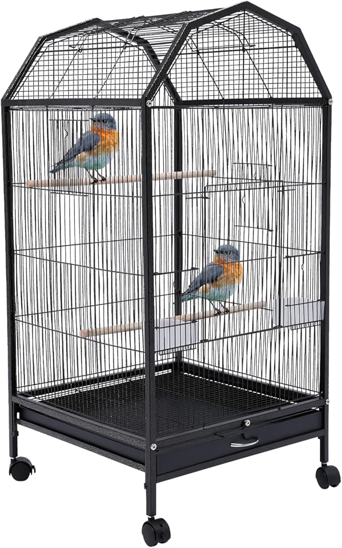 Bird Cage 40-Inch Metal Pet Bird Flight Cage with Play Open Top and Rolling Stand, Large Finch Bird Cage with Anti-Escape Door for Conure Canary Parekette Macaw Cockatoo Budgie Cockatiels Parrot