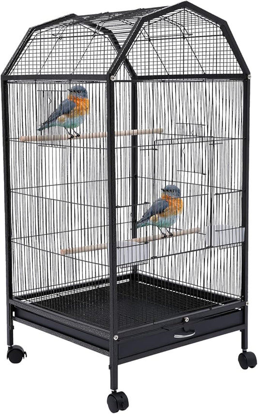 Bird Cage 40-Inch Metal Pet Bird Flight Cage with Play Open Top and Rolling Stand, Large Finch Bird Cage with Anti-Escape Door for Conure Canary Parekette Macaw Cockatoo Budgie Cockatiels Parrot