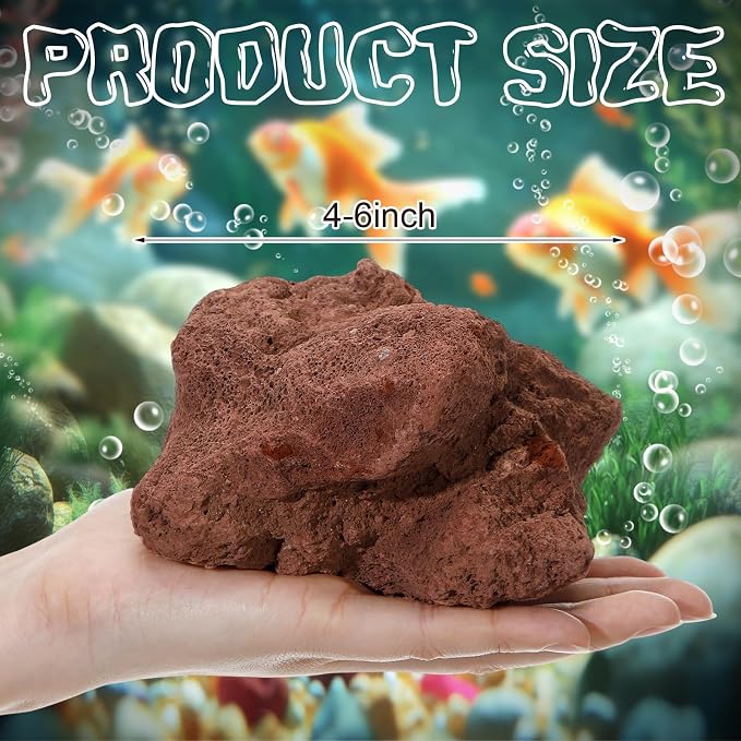 Hicarer 2 Pack Aquarium Red Lava Rock 4''- 6'' Fish Tank Volcanic Rocks Stone for Water Clarification and Odor Removal, Fish Tank Decoration Landscape Stone