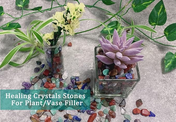 Natural 7 Chakra Crystal Quartz Rocks Chips Vase Filler Rocks for Succulent Plant Small Fish Tank Aquarium Gravel Decorative Pebbles Stones(200 gram)