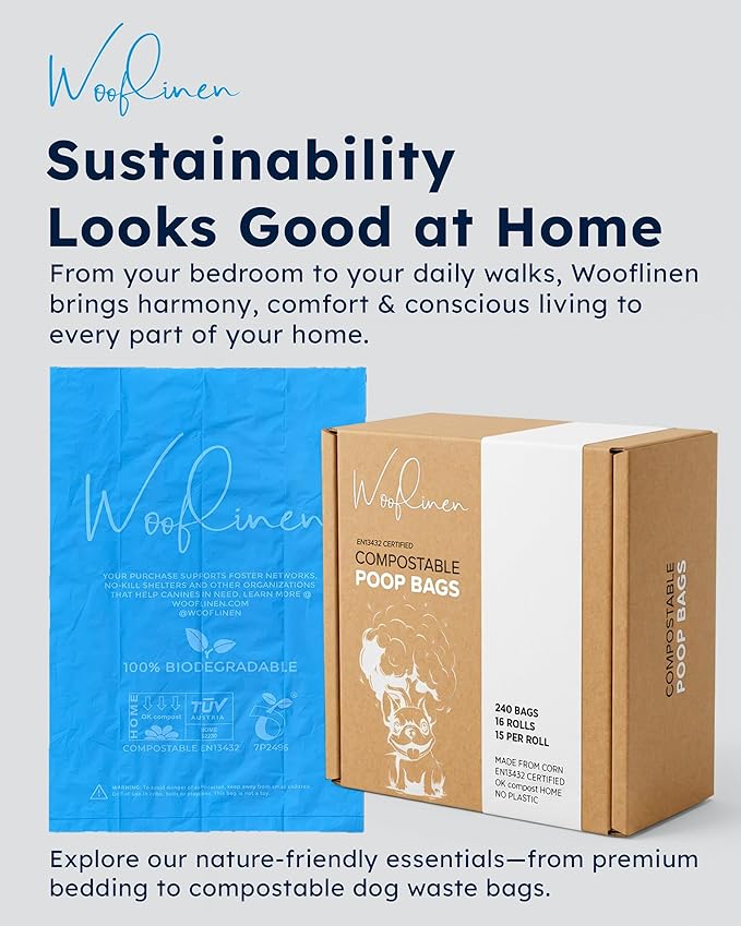 Wooflinen Unscented Compostable Dog Poop Bags – Leak-Proof Dog Poop Bags Rolls – Large 9x13”, Durable, Easy Tear – Made from Plant-Based Materials – For Big & Small Dogs – 720 Count (48 Rolls)