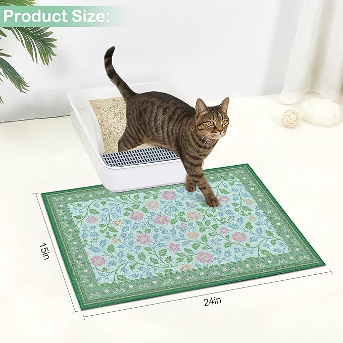 Glittme Cat Litter Mat with Non-Slip Bottom Litter Box Mat 24"X15" Litter Trapping Mat Easy to Clean Washable Cat Food Mat for Kitty,S
