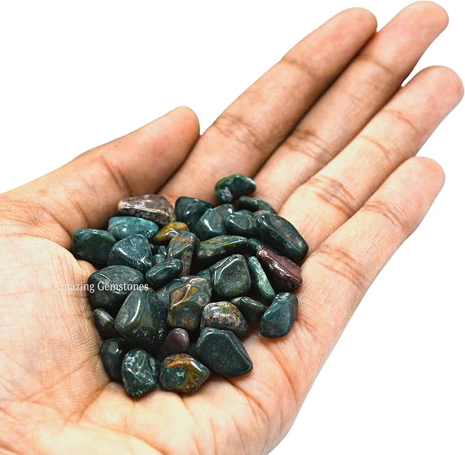 Amazing Gemstone Bloodstone Crystal Chips Aquarium Gravel Rocks - 1000+ Carat Bloodstone Chips Bulk Fish Tank Gravel, Small Tumbled Stone Chips and Tiny Crystals for Decoration (AAA Grade Gemstones)
