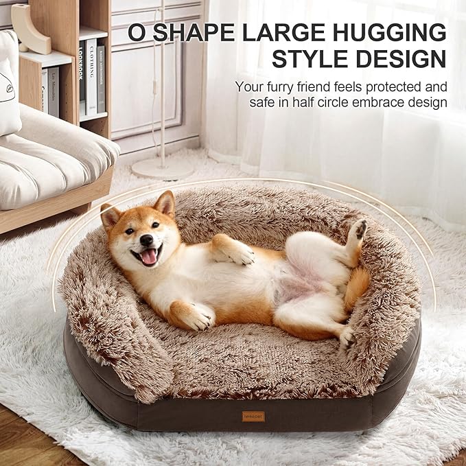 iweepet Orthopedic Dog Beds for Large Dogs, 41" x 32.6" x 7.7" Supportive Dog Sofa Bed with 28D Egg-Crate Foam, Removable Washable Cover, Waterproof Lining, for Puppy,Senior,Sick, Brown