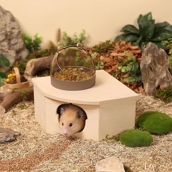 Natural Wooden Hamster House Hideout Small Animals Habitat Exploring Toys for Dwarf & Syrian Hamster, Gerbils, Mice, Rats, Hedgehog, Lemmings (Chestnut Shape Hole)