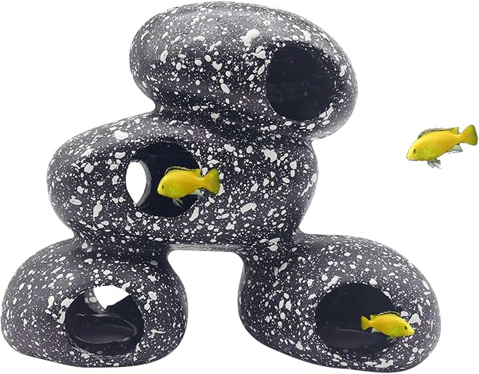 PINVNBY Aquarium Stone Hideaway Decoration,Resin Cichlids Rock Decor Realistic Betta Hideout Shelter Cave Fish Tank Ornament for Shrimp Short Bream Crayfish(L)