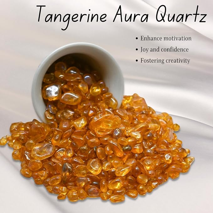 Amazing Gemstone Tangerine Aura Quartz Crystal Chips Aquarium Gravel Rocks - Aura Quartz Chips Bulk Fish Tank Gravel, Small Tumbled Stone Chips and Tiny Crystals for Decoration (1000+ Carat Chips)