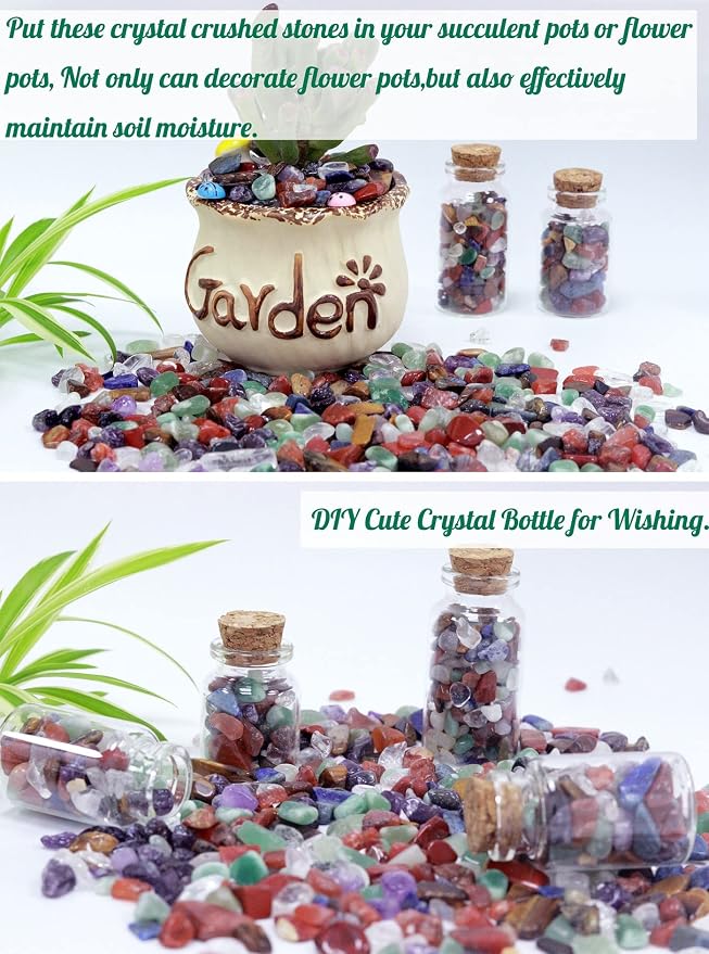 7Chakra Aquarium Gravel Rocks Natural Tumbled Healing Crystal Chips Bulk Gemstones Tumbled Crushed Stones for Fountain Vase Filler Planters Decorative Fish Tank Potted Reiki Energy Balancing 0.44lb