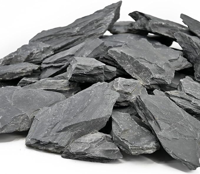 Unocho Aquarium Rocks 5lb Natural Slate Stone for Aquascaping Reptile Basking Platforms Terrariums Vivariums Paludariums Bonsai Miniature Fairy Gardens(2-4 inches)