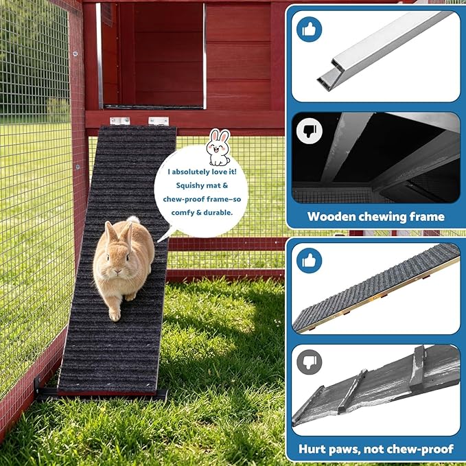 Rabbit Hutch Indoor Outdoor Bunny Cage, Weather Resistant Openable Roof, Slide Out Tray, Handle & Rolling Wheels, Chicken Coop, 48.05" L x 26.02" W x 34.3" H, Red