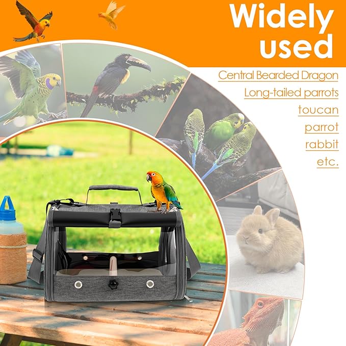 Bird Carrier Bird Travel Cage with Standing Perch Mesh Travel Bag with Clear Windows Lightweight and Portable Parrot Carrier Parakeet Cage for Hiking Camping